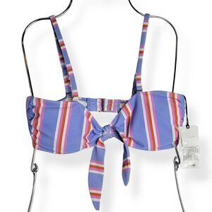 Shade & shore Striped Front Bow Bandeau Bikini Top S 4-6